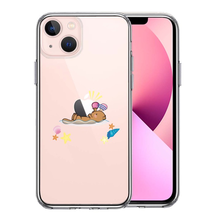 iPhone13mini ケース クリアラッコ アップル 食事 スマホケース 側面ソフト 背面ハード ハイブリッド-0