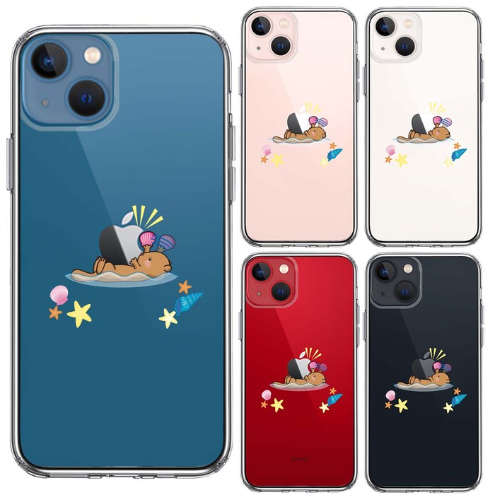 iPhone13mini ケース クリアラッコ アップル 食事 スマホケース 側面ソフト 背面ハード ハイブリッド-1