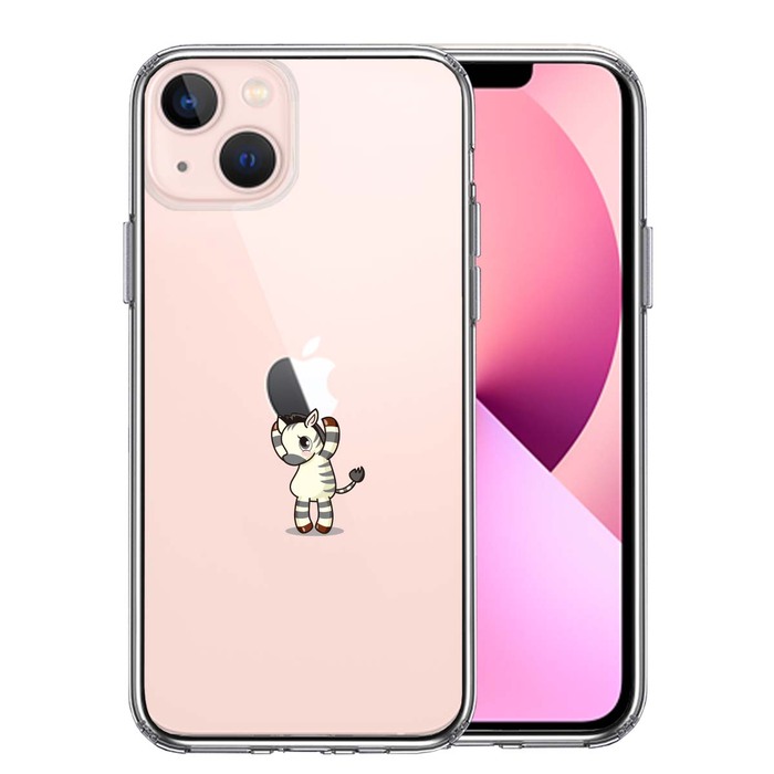 iPhone13mini ケース クリアシマウマ ゼブラ アップル 重量挙げ スマホケース 側面ソフト 背面ハード ハイブリッド-0