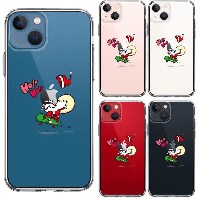 iPhone13mini ケース クリアトナカイ スケートボード サンタ スマホケース 側面ソフト 背面ハード ハイブリッド-1