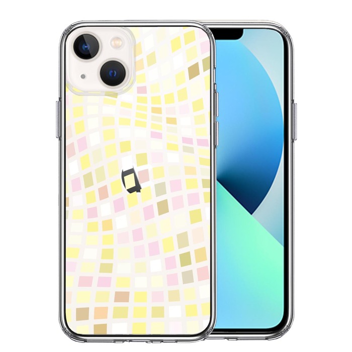 iPhone13mini ケース クリアチェック ウェーフ レインボー スマホケース 側面ソフト 背面ハード ハイブリッド-0