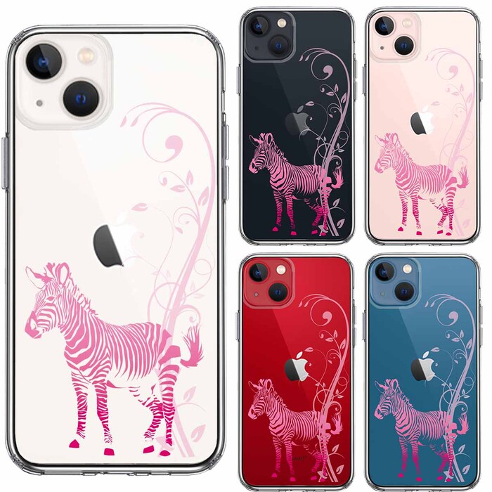 iPhone13 ケース クリアフローラル ゼブラ ピンク スマホケース 側面ソフト 背面ハード ハイブリッド-1