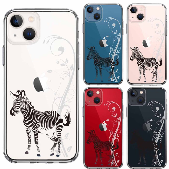 iPhone13 ケース クリアフローラル ゼブラ ブラック スマホケース 側面ソフト 背面ハード ハイブリッド-1