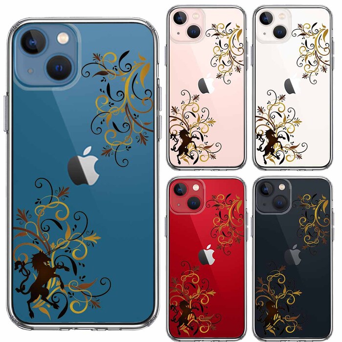 iPhone13 ケース クリアフローラル ユニコーン ブラウン スマホケース 側面ソフト 背面ハード ハイブリッド-1