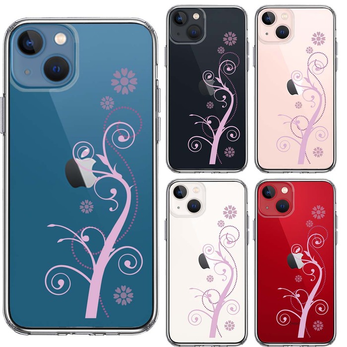 iPhone13 ケース クリアフローラル つる模様 パープル スマホケース 側面ソフト 背面ハード ハイブリッド-1