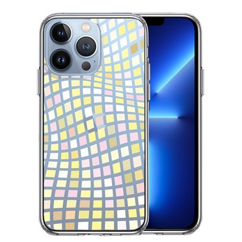 iPhone13Pro ケース クリアチェック ウェーフ レインボー スマホケース 側面ソフト 背面ハード ハイブリッド-0