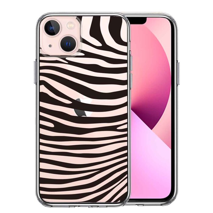 iPhone13mini ケース クリアゼブラ柄 シマウマ 縞馬 スマホケース 側面ソフト 背面ハード ハイブリッド-0