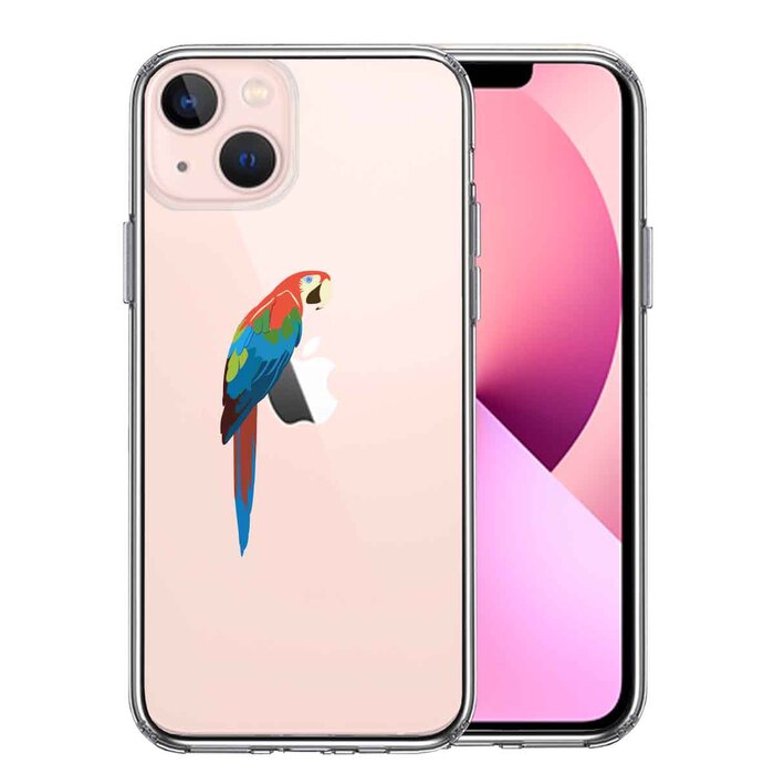 iPhone13mini ケース クリアアカコンゴウ インコ スマホケース 側面ソフト 背面ハード ハイブリッド-0