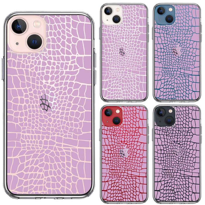 iPhone13 ケース クリア鰐柄 ワニ ピンク スマホケース 側面ソフト 背面ハード ハイブリッド-1