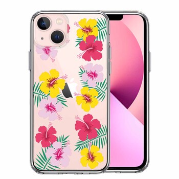 iPhone13 ケース クリア  ハワイ 花 フラワー フローラル 花柄 スマホケース 側面ソフト 背面ハード ハイブリッド-0