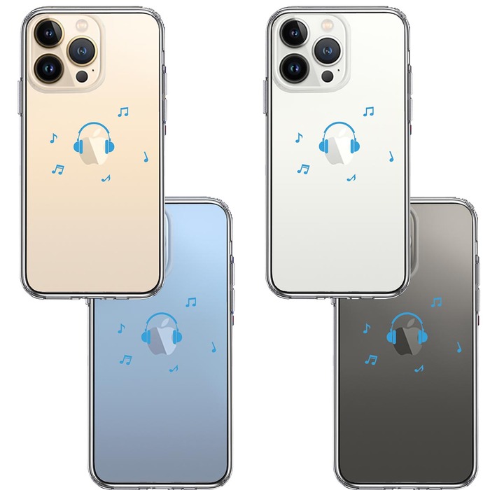 iPhone13Pro ケース クリア  ヘッドフォン ヘッドホン ブルー スマホケース 側面ソフト 背面ハード ハイブリッド-1
