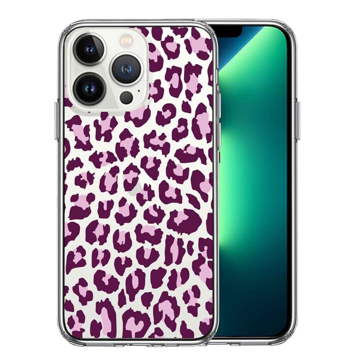 iPhone13Pro ケース クリアヒョウ柄 豹 レオパード柄 ピンク スマホケース 側面ソフト 背面ハード ハイブリッド-0