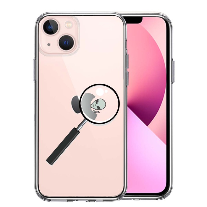 iPhone13mini ケース クリア宇宙人 りんごの後ろに スマホケース 側面ソフト 背面ハード ハイブリッド-0
