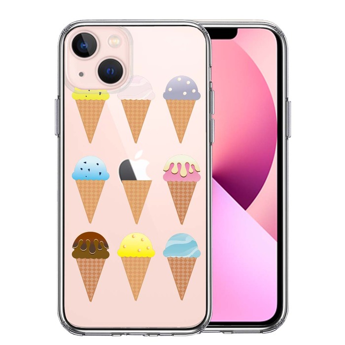 iPhone13mini ケース クリア  アイスクリーム スマホケース 側面ソフト 背面ハード ハイブリッド-0