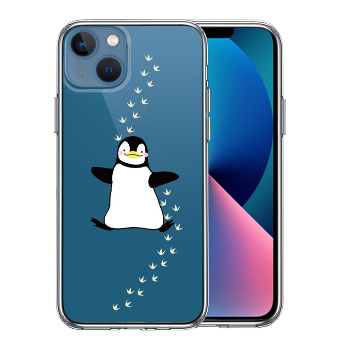 iPhone13mini ケース クリアペンギン フットプリント スマホケース 側面ソフト 背面ハード ハイブリッド-0