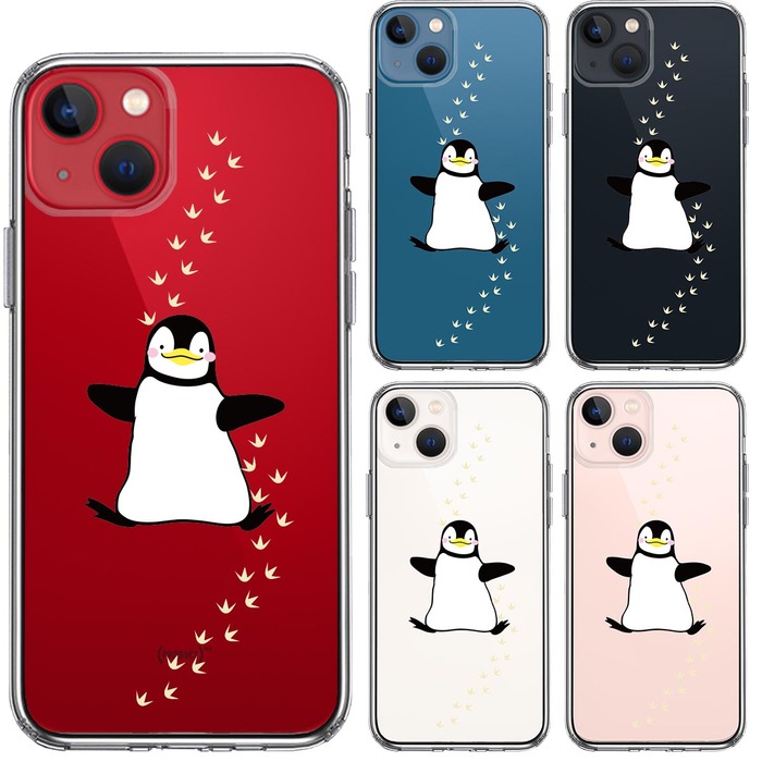 iPhone13mini ケース クリアペンギン フットプリント スマホケース 側面ソフト 背面ハード ハイブリッド-1