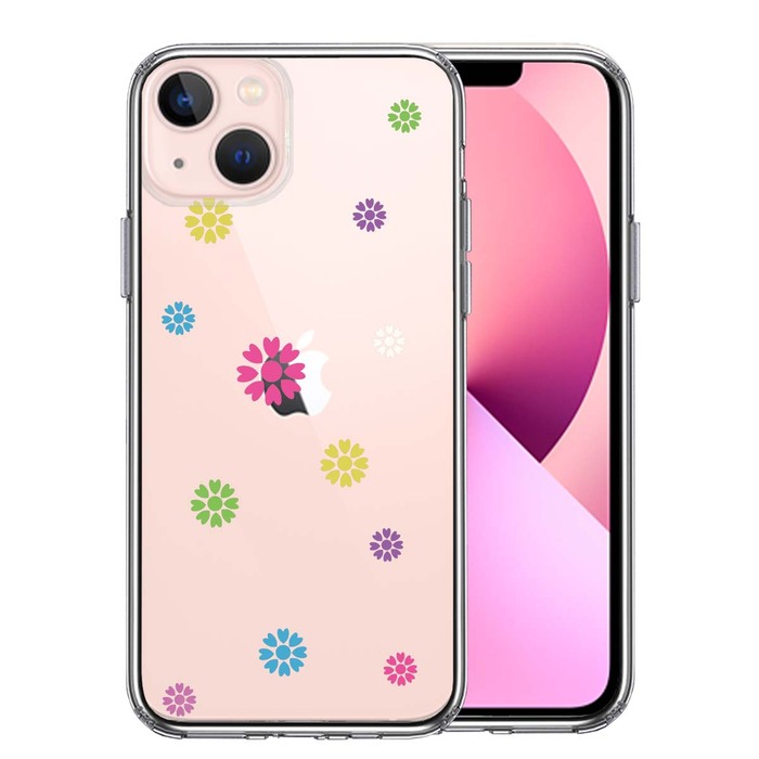 iPhone13mini ケース クリア  カラフル 花柄 スマホケース 側面ソフト 背面ハード ハイブリッド-0