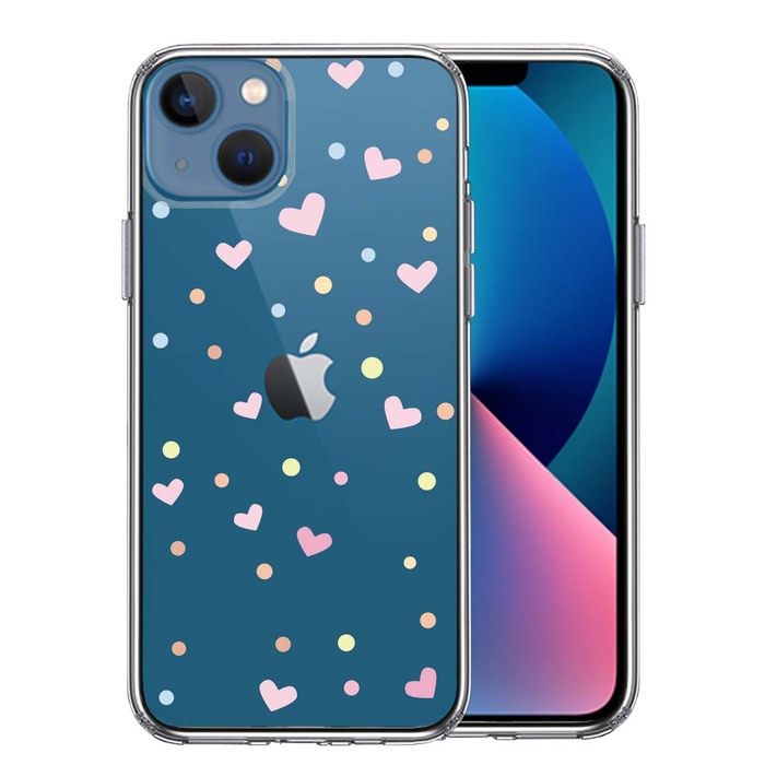 iPhone13 ケース クリアハート と 水玉 スマホケース 側面ソフト 背面ハード ハイブリッド-0