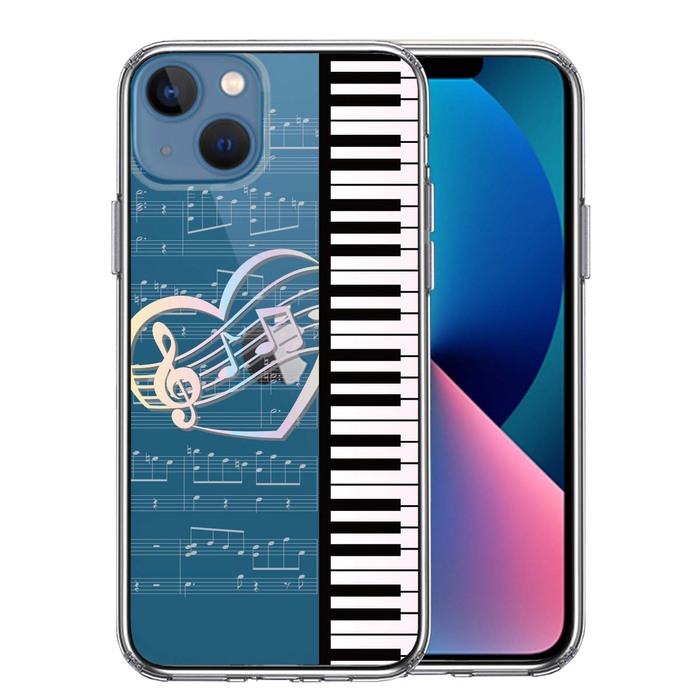 iPhone13 ケース クリア  piano 1 ハート スマホケース 側面ソフト 背面ハード ハイブリッド-0