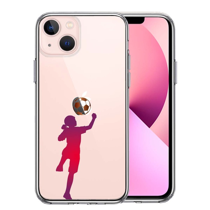 iPhone13 ケース クリアサッカー ヘディング 女子 スマホケース 側面ソフト 背面ハード ハイブリッド-0