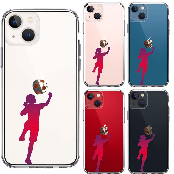 iPhone13 ケース クリアサッカー ヘディング 女子 スマホケース 側面ソフト 背面ハード ハイブリッド-1