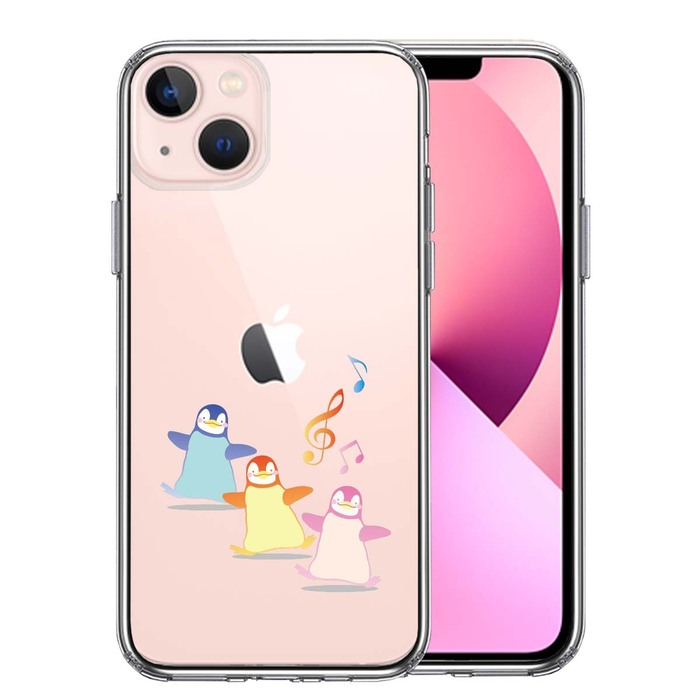 iPhone13 ケース クリアペンギン 音楽 スマホケース 側面ソフト 背面ハード ハイブリッド-0