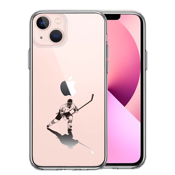 iPhone13 ケース クリアアイスホッケー 影付き スマホケース 側面ソフト 背面ハード ハイブリッド-0