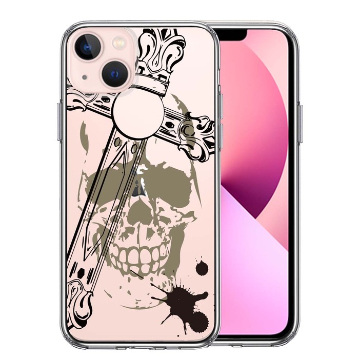 iPhone13 ケース クリアクロス &スカル スマホケース 側面ソフト 背面ハード ハイブリッド-0