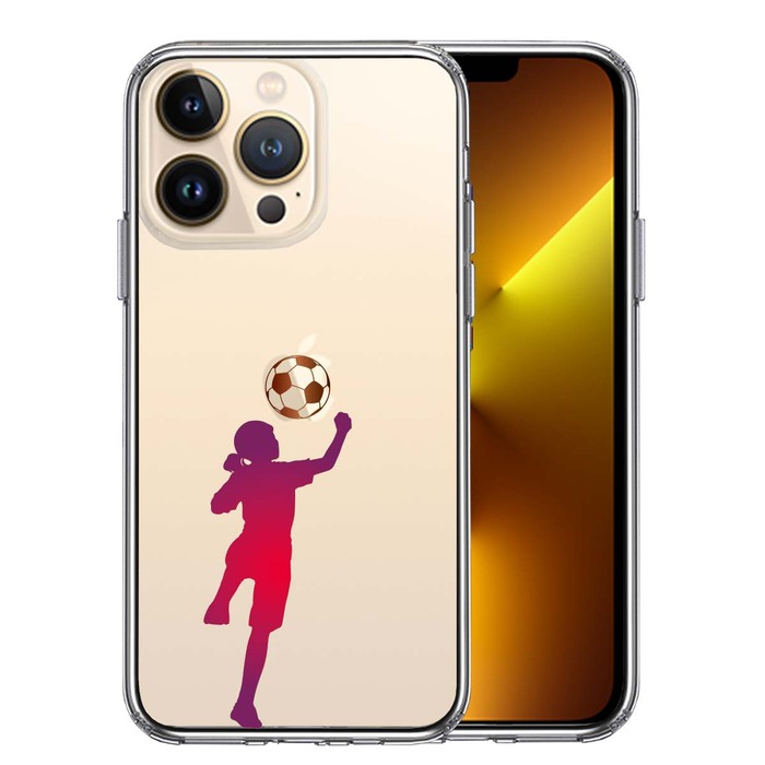 iPhone13Pro ケース クリア  サッカー ヘディング 女子 スマホケース 側面ソフト 背面ハード ハイブリッド-0