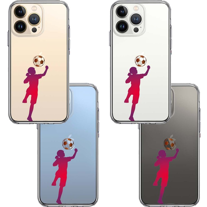 iPhone13Pro ケース クリア  サッカー ヘディング 女子 スマホケース 側面ソフト 背面ハード ハイブリッド-1