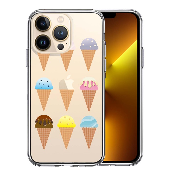 iPhone13Pro ケース クリア  アイスクリーム スマホケース 側面ソフト 背面ハード ハイブリッド-0