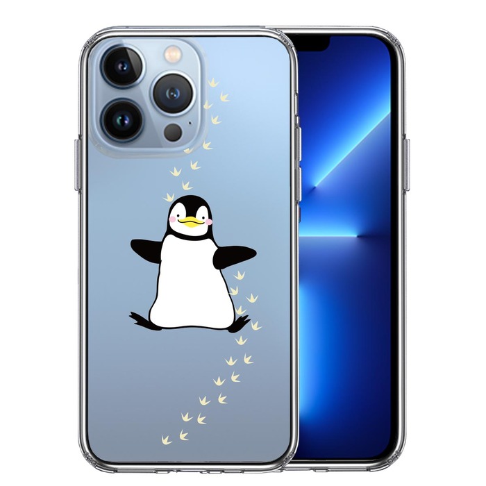 iPhone13Pro ケース クリアペンギン フットプリント スマホケース 側面ソフト 背面ハード ハイブリッド-0