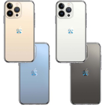 iPhone13Pro ケース クリアひげ メガネ 髭 眼鏡 スカイ ブルー スマホケース 側面ソフト 背面ハード ハイブリッド-1