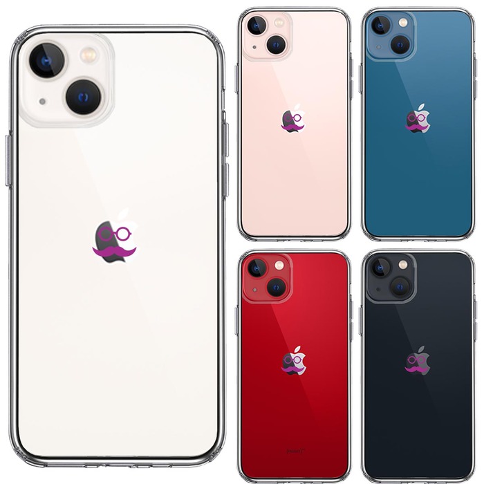iPhone13miniケース クリア髭 メガネ スマホケース 側面ソフト 背面ハード ハイブリッド-1