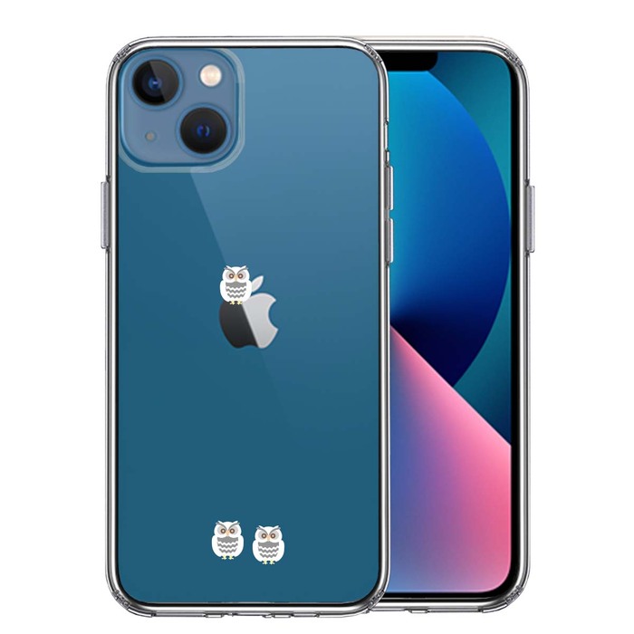 iPhone13miniケース クリアふくろう 三羽 スマホケース 側面ソフト 背面ハード ハイブリッド-0