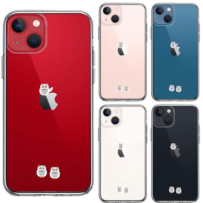 iPhone13miniケース クリアふくろう 三羽 スマホケース 側面ソフト 背面ハード ハイブリッド-1
