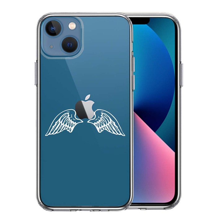 iPhone13 ケース クリアエンジェル 翼 ウィング 白 スマホケース 側面ソフト 背面ハード ハイブリッド-0