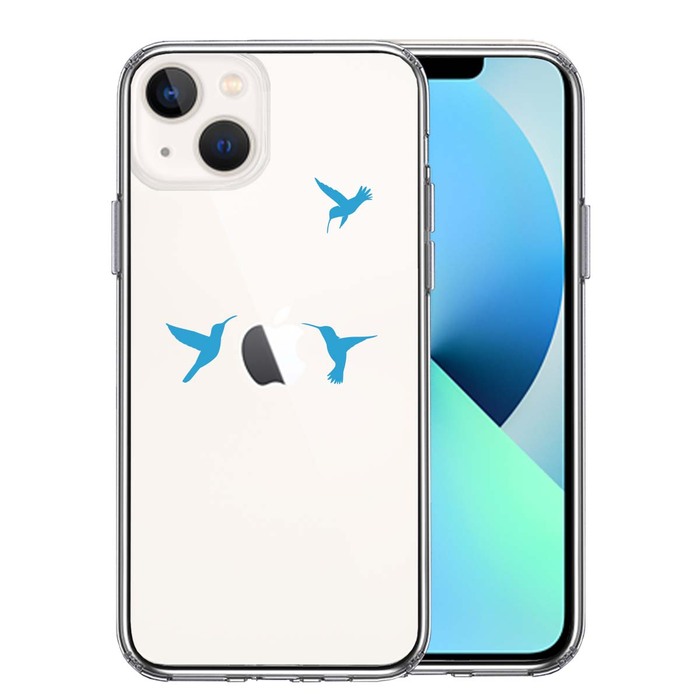 iPhone13mini ケース クリアハチドリ ブルー スマホケース 側面ソフト 背面ハード ハイブリッド-0
