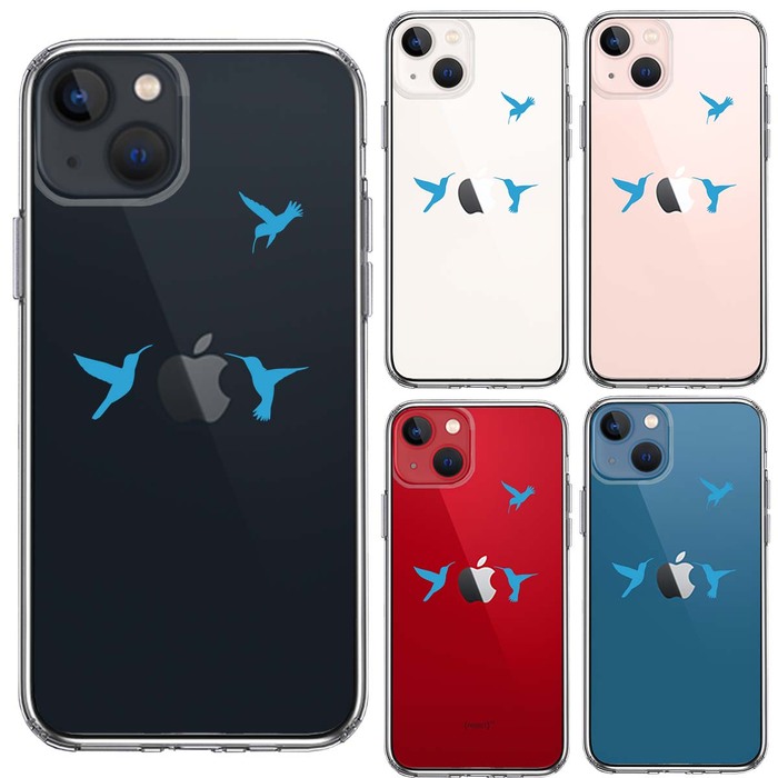 iPhone13mini ケース クリアハチドリ ブルー スマホケース 側面ソフト 背面ハード ハイブリッド-1