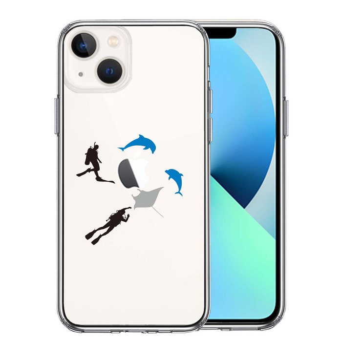iPhone13 ケース クリアスキューバダイビング マンタ スマホケース 側面ソフト 背面ハード ハイブリッド-0