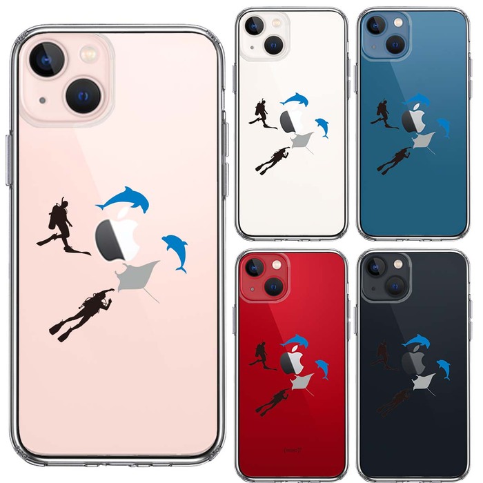 iPhone13 ケース クリアスキューバダイビング マンタ スマホケース 側面ソフト 背面ハード ハイブリッド-1