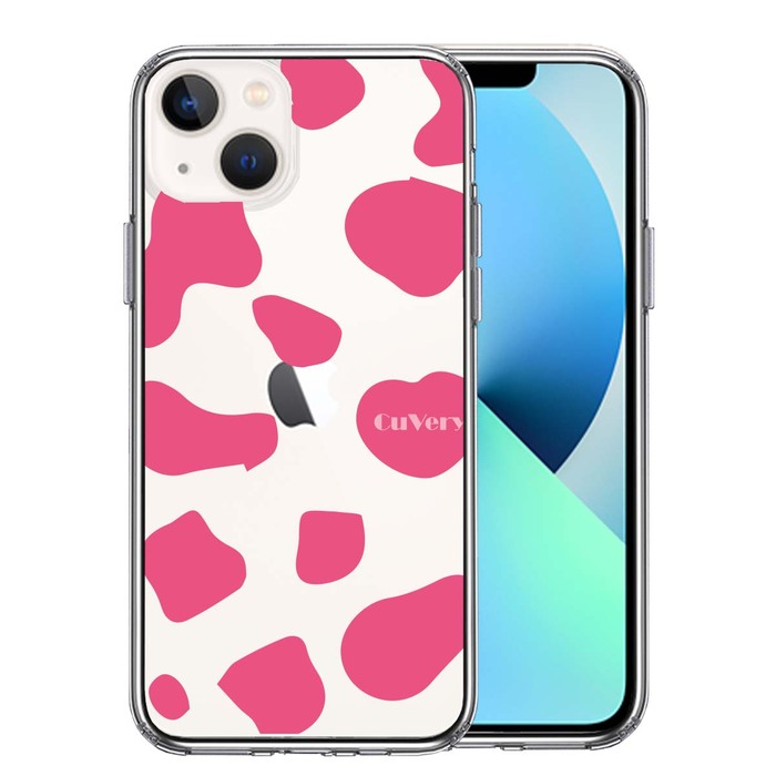 iPhone13 ケース クリアCuVery アニマル柄 カウ 牛 ピンク スマホケース 側面ソフト 背面ハード ハイブリッド-0