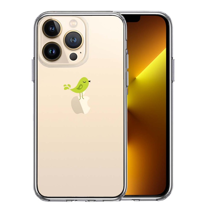 iPhone13Pro ケース クリア  鳥 グリーン スマホケース 側面ソフト 背面ハード ハイブリッド-0