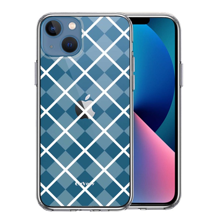 iPhone13mini ケース クリア格子柄 アペンド チェック ホワイト スマホケース 側面ソフト 背面ハード ハイブリッド-0