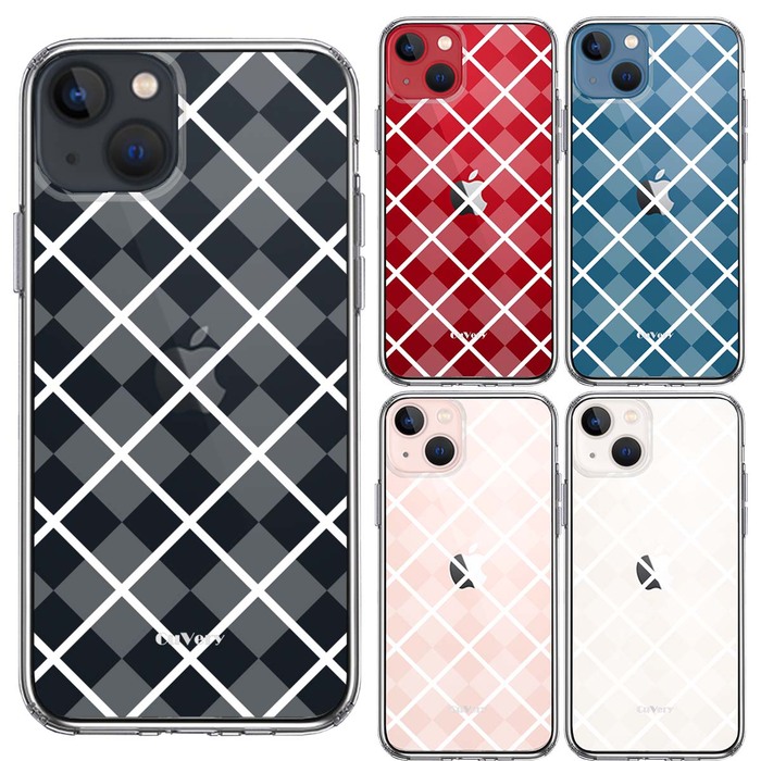 iPhone13mini ケース クリア格子柄 アペンド チェック ホワイト スマホケース 側面ソフト 背面ハード ハイブリッド-1