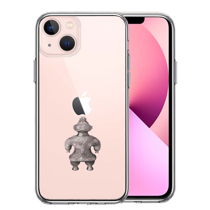 iPhone13mini ケース クリア縄文 遮光器土偶 スマホケース 側面ソフト 背面ハード ハイブリッド-0