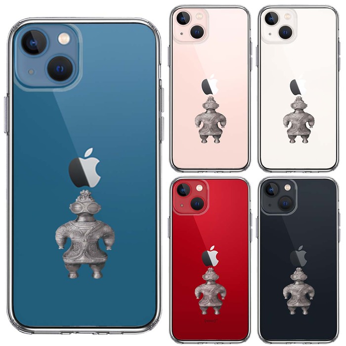 iPhone13mini ケース クリア縄文 遮光器土偶 スマホケース 側面ソフト 背面ハード ハイブリッド-1