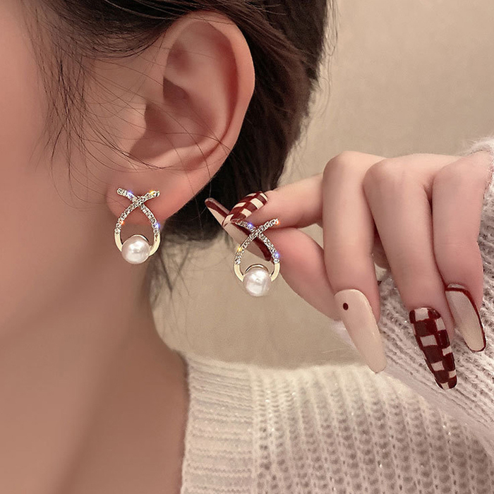 クロス ピアス フェイクパール 大粒-0