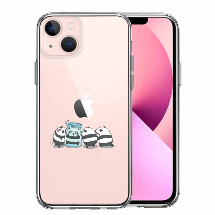 iPhone13mini ケース クリアカプセル パンダ スマホケース 側面ソフト 背面ハード ハイブリッド-0