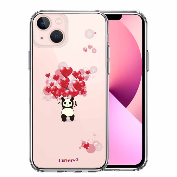 iPhone13mini ケース クリアパンダ ハート 重量挙げ 努力感 2 スマホケース 側面ソフト 背面ハード ハイブリッド-0